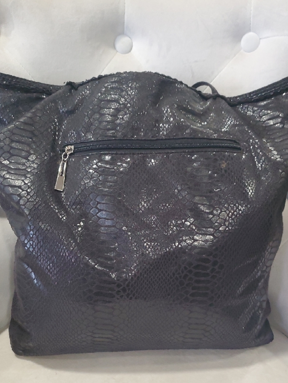 Cache Black Faux Snakeskin Tote with Long Shoulder Straps - Picture 6 of 14